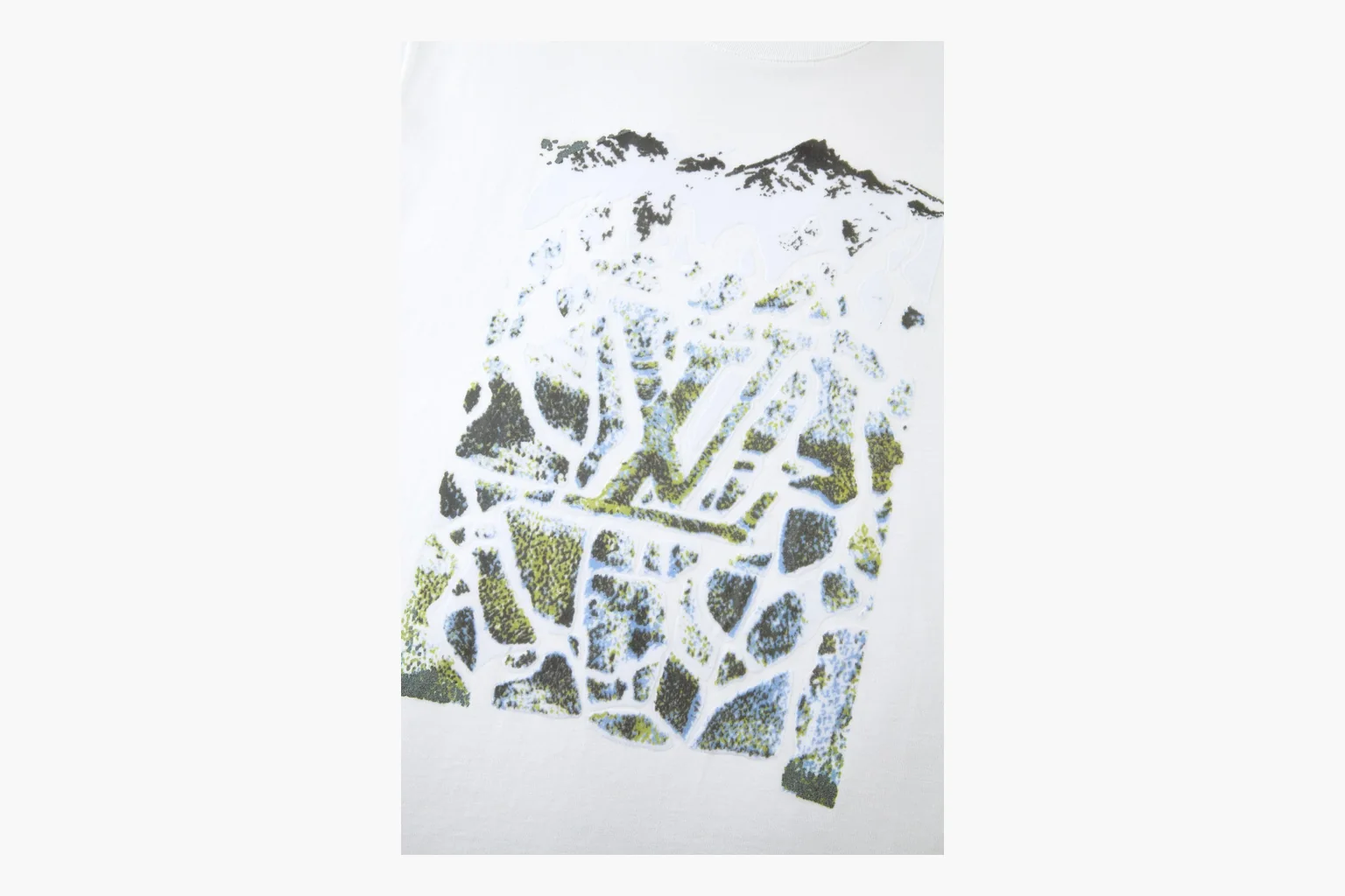 White LV ski mountain tee QC photo with green graphic thumbnail 6