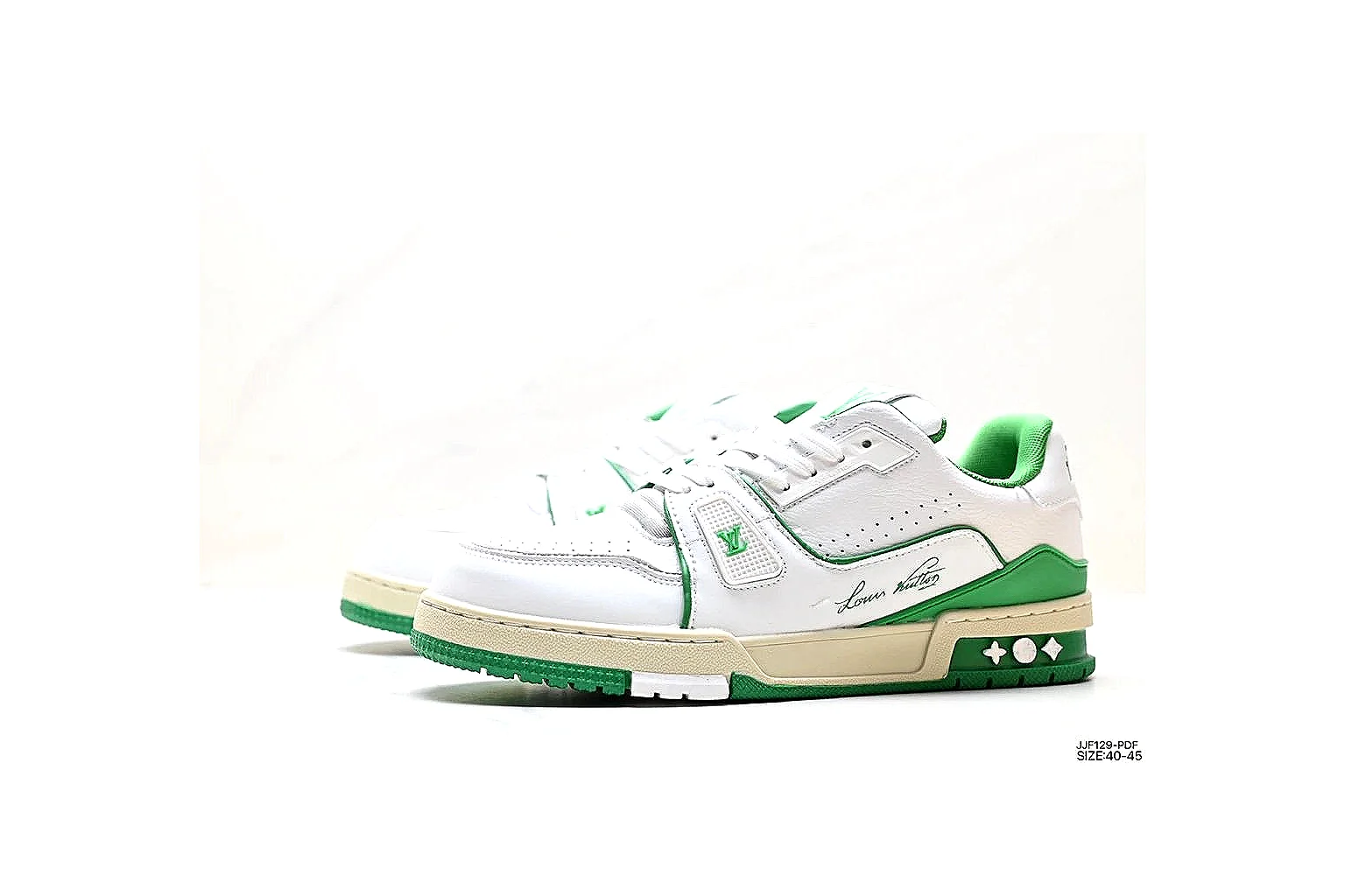 kakoqclab.com Louis Vuitton Lv Trainer White Green QC photo checklist six-photo gallery