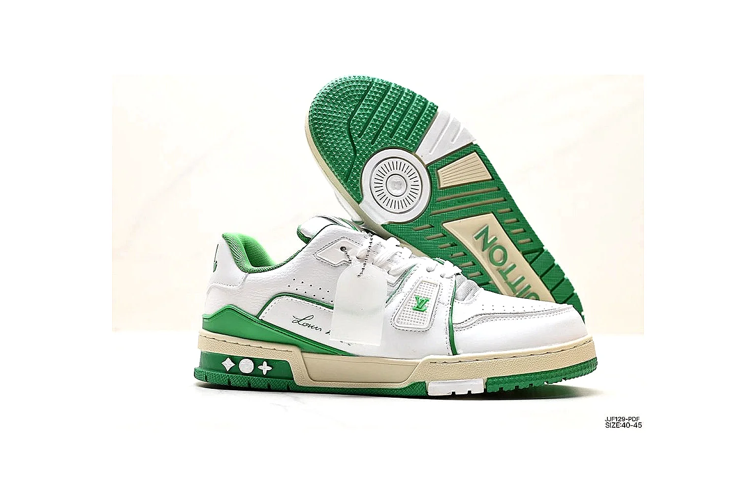 kakoqclab.com Louis Vuitton Lv Trainer White Green QC photo checklist six-photo gallery thumbnail 3