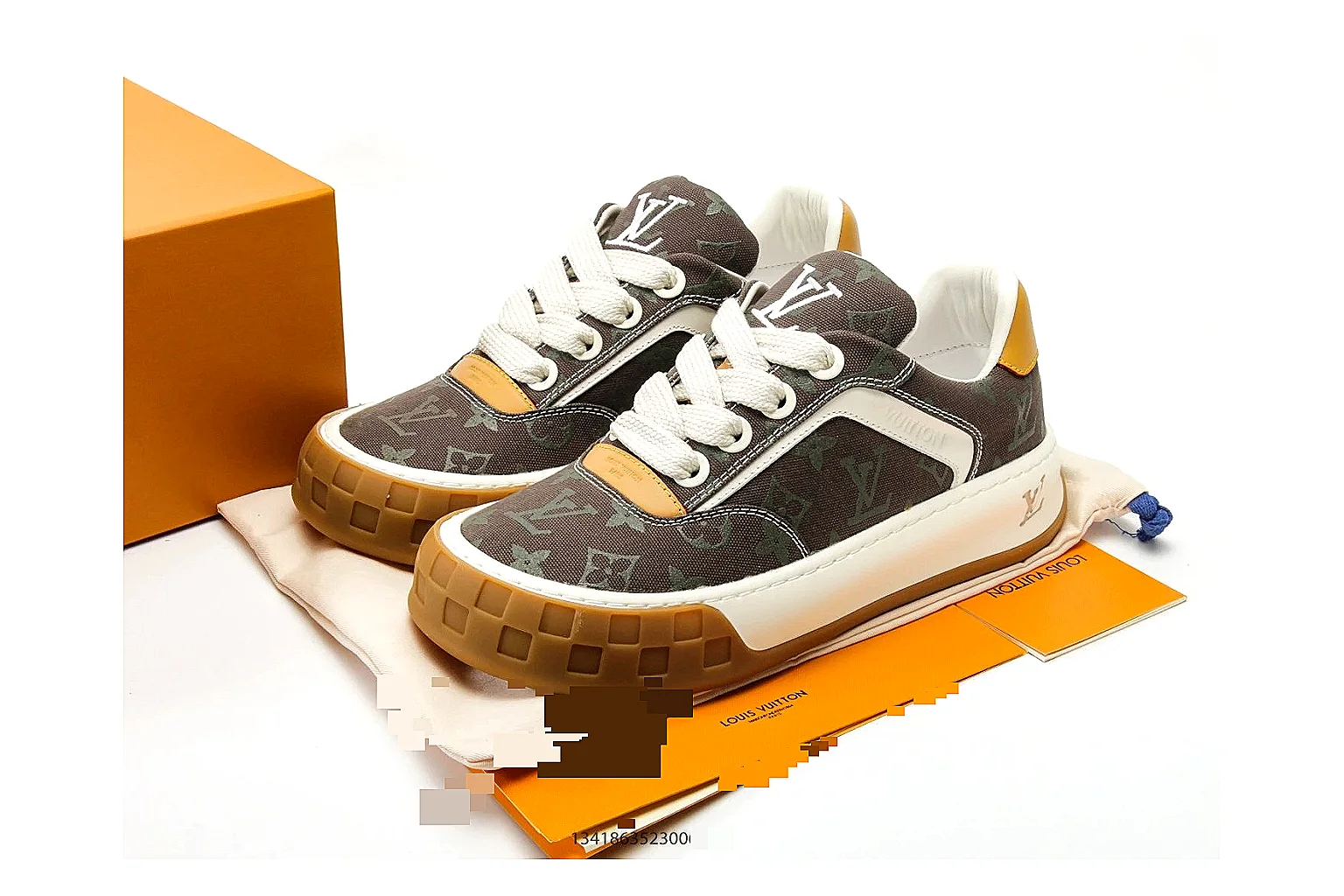 Louis Vuitton Trainer Brown Gum Sneaker 3482 QC angle reference with side and outsole views thumbnail 5