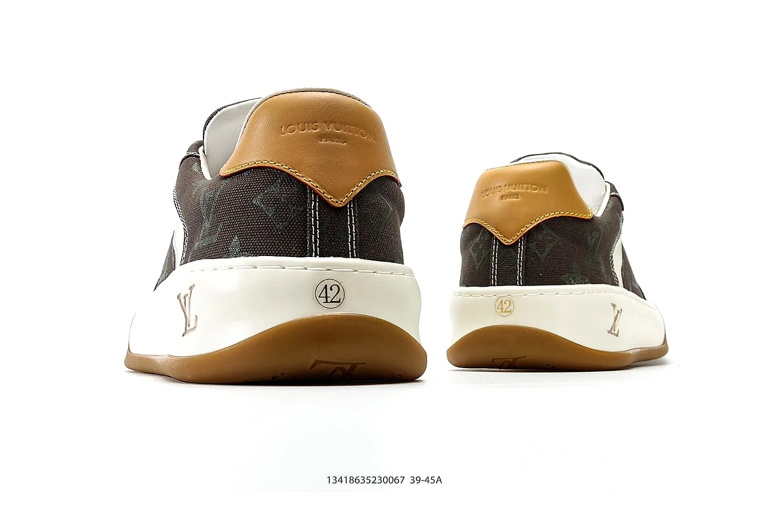 Louis Vuitton Trainer Brown Gum Sneaker 3482 QC angle reference with side and outsole views thumbnail 6