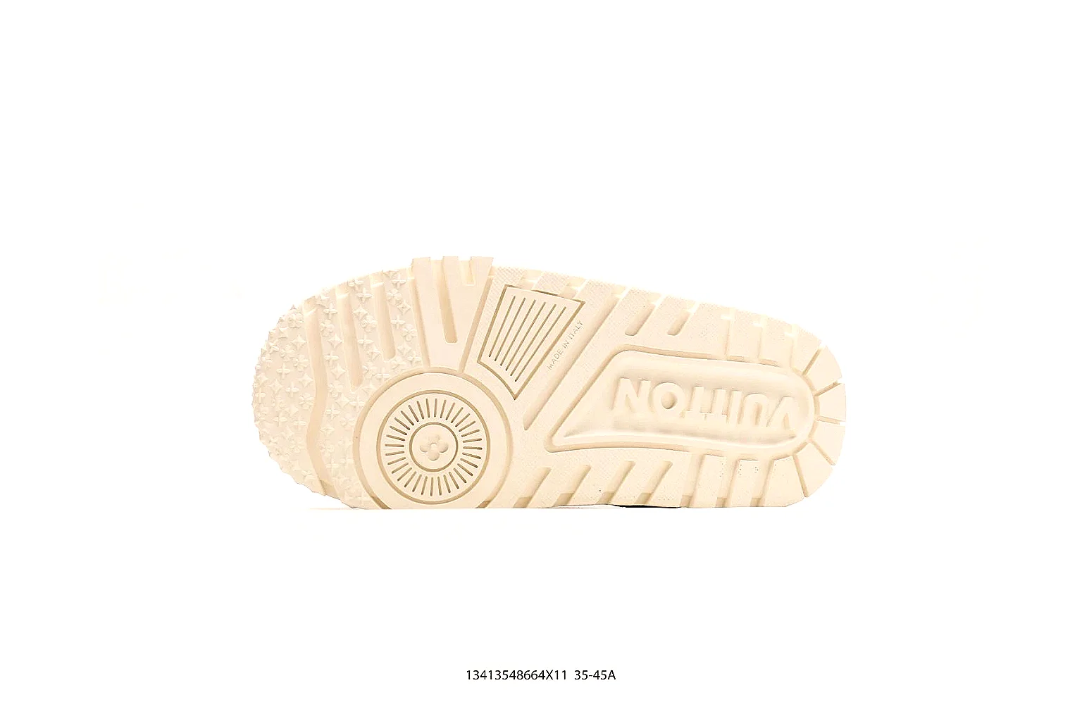 Louis Vuitton Trainer Cream Sneaker 5540 QC angle reference with side and outsole views thumbnail 4