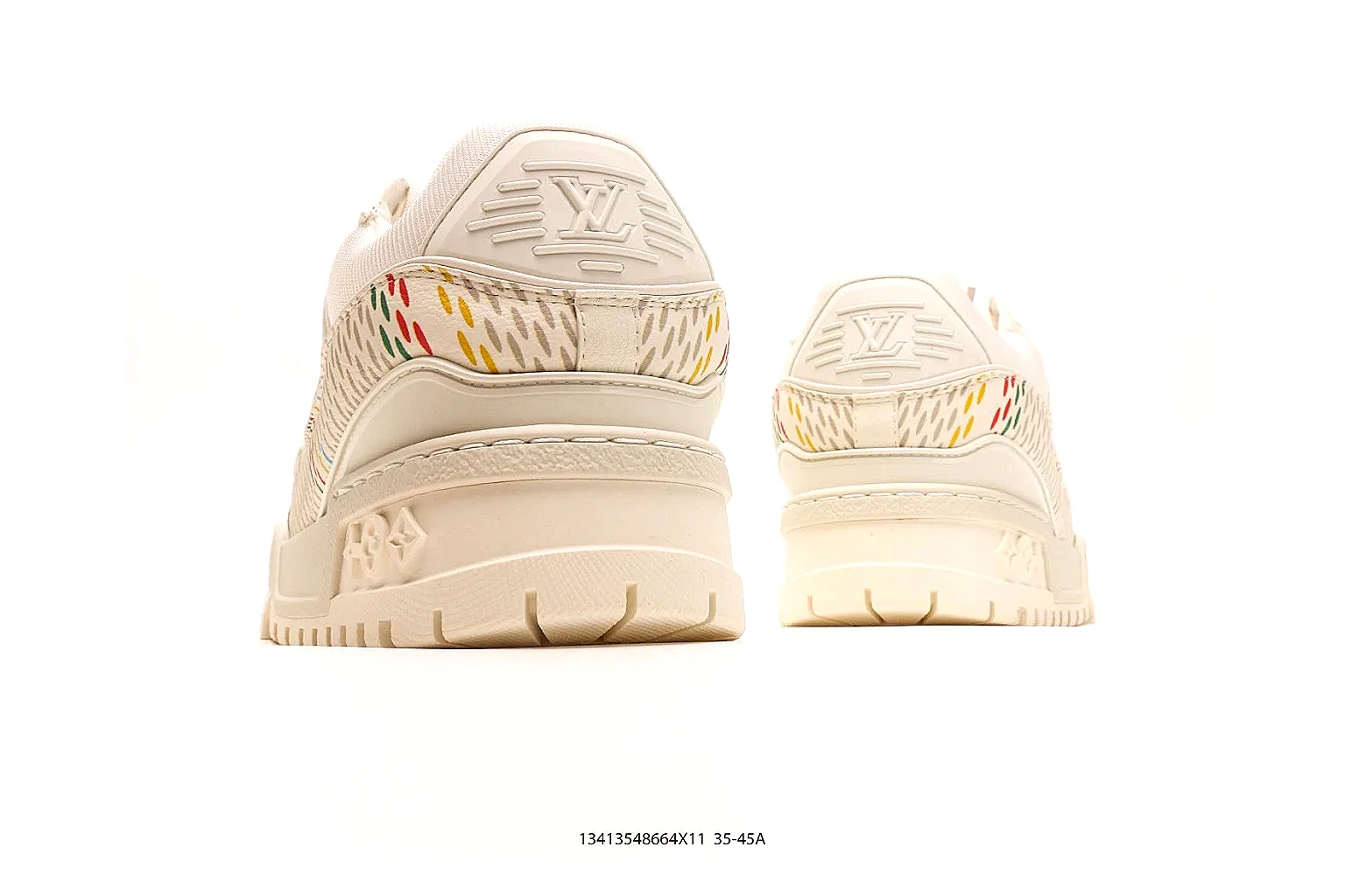 Louis Vuitton Trainer Cream Sneaker 5540 QC angle reference with side and outsole views thumbnail 5