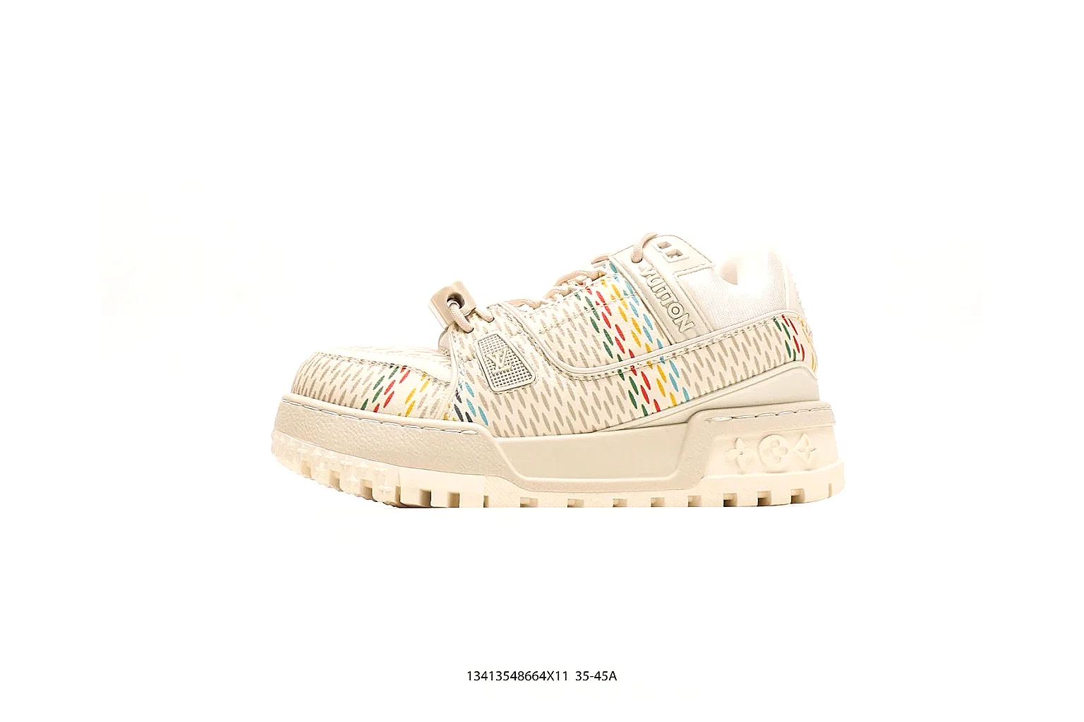 Louis Vuitton Trainer Cream Sneaker 5540 QC angle reference with side and outsole views thumbnail 6
