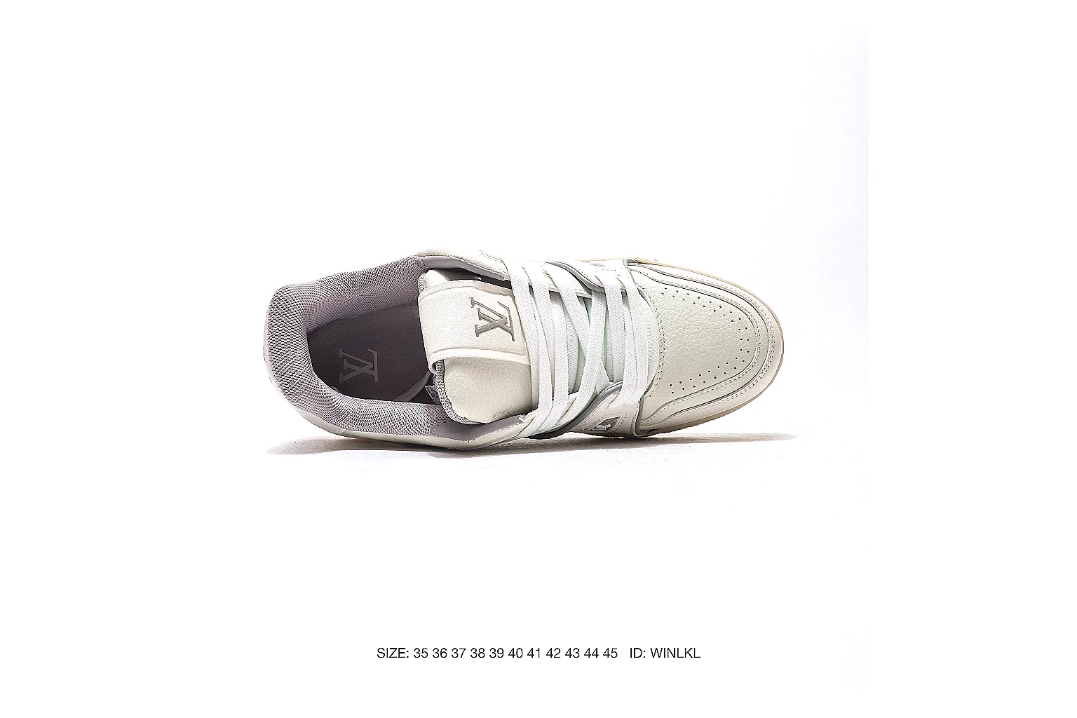 Louis Vuitton Trainer Cream Beige Sneaker 5190 QC angle reference with side and outsole views