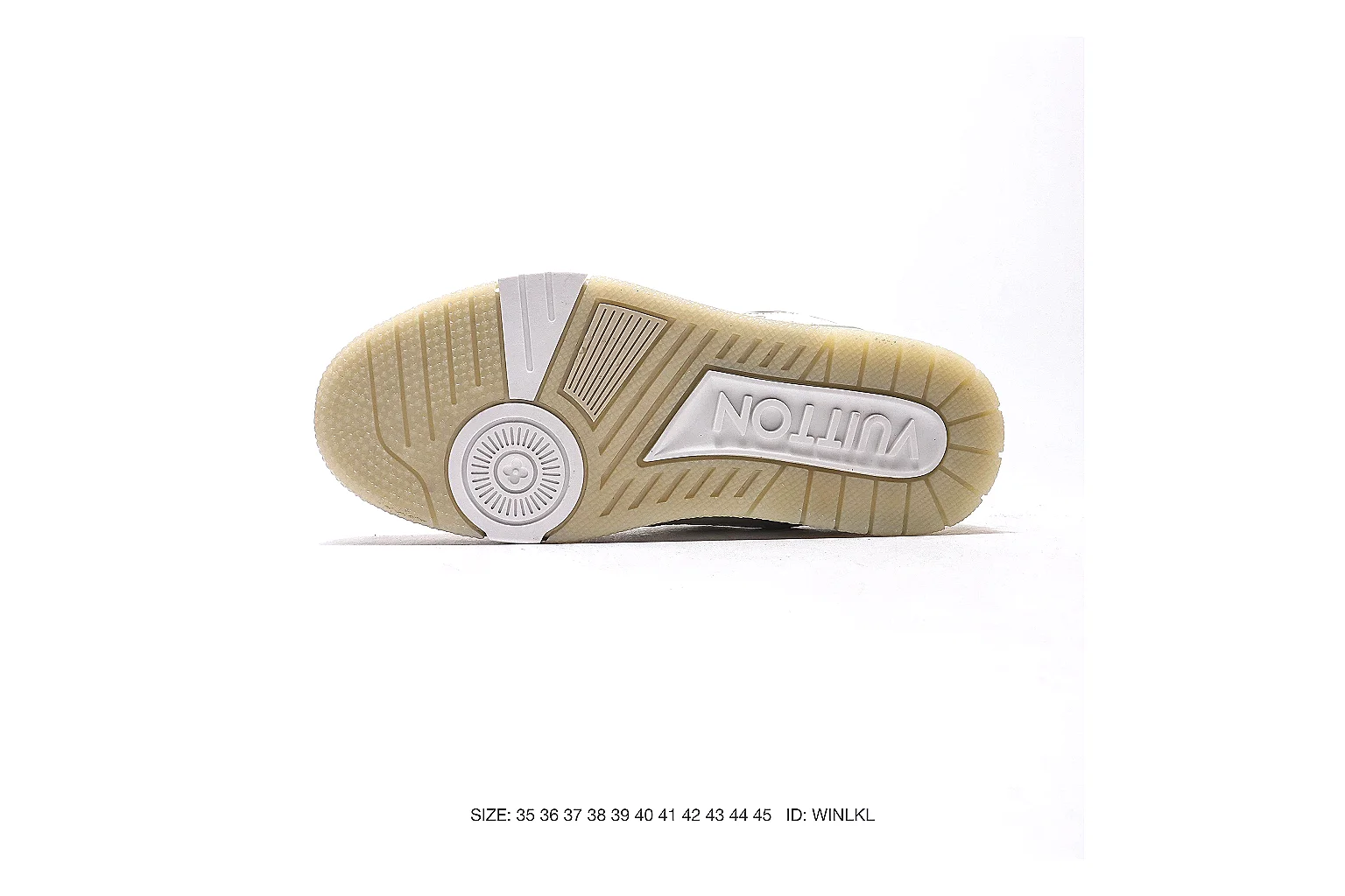 Louis Vuitton Trainer Cream Beige Sneaker 5190 QC angle reference with side and outsole views thumbnail 4