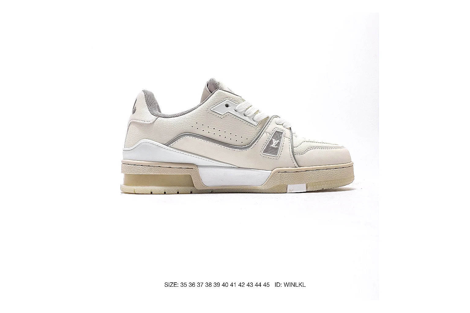 Louis Vuitton Trainer Cream Beige Sneaker 5190 QC angle reference with side and outsole views thumbnail 6