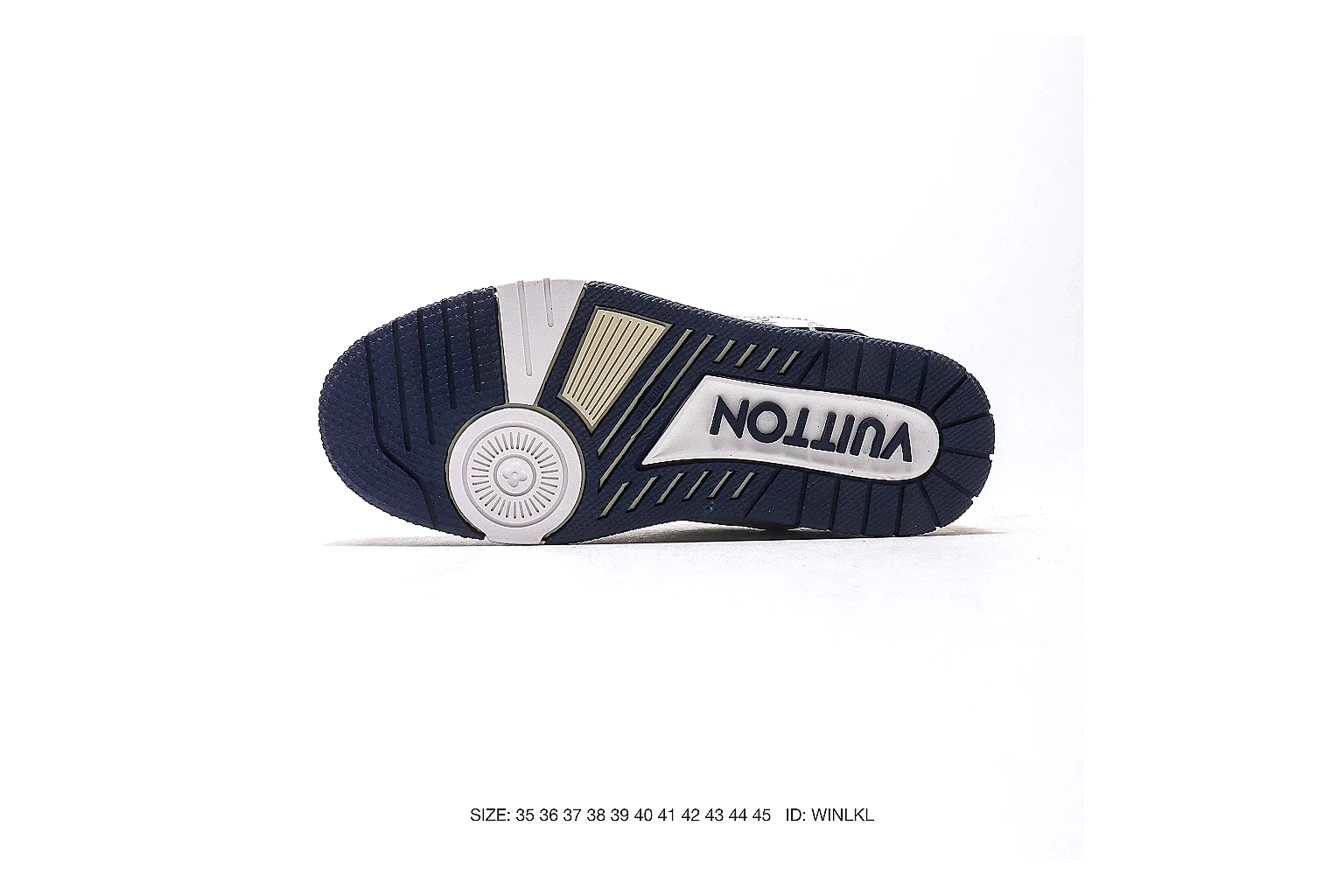 Louis Vuitton Trainer White Navy Sneaker 5182 QC angle reference with side and outsole views thumbnail 4