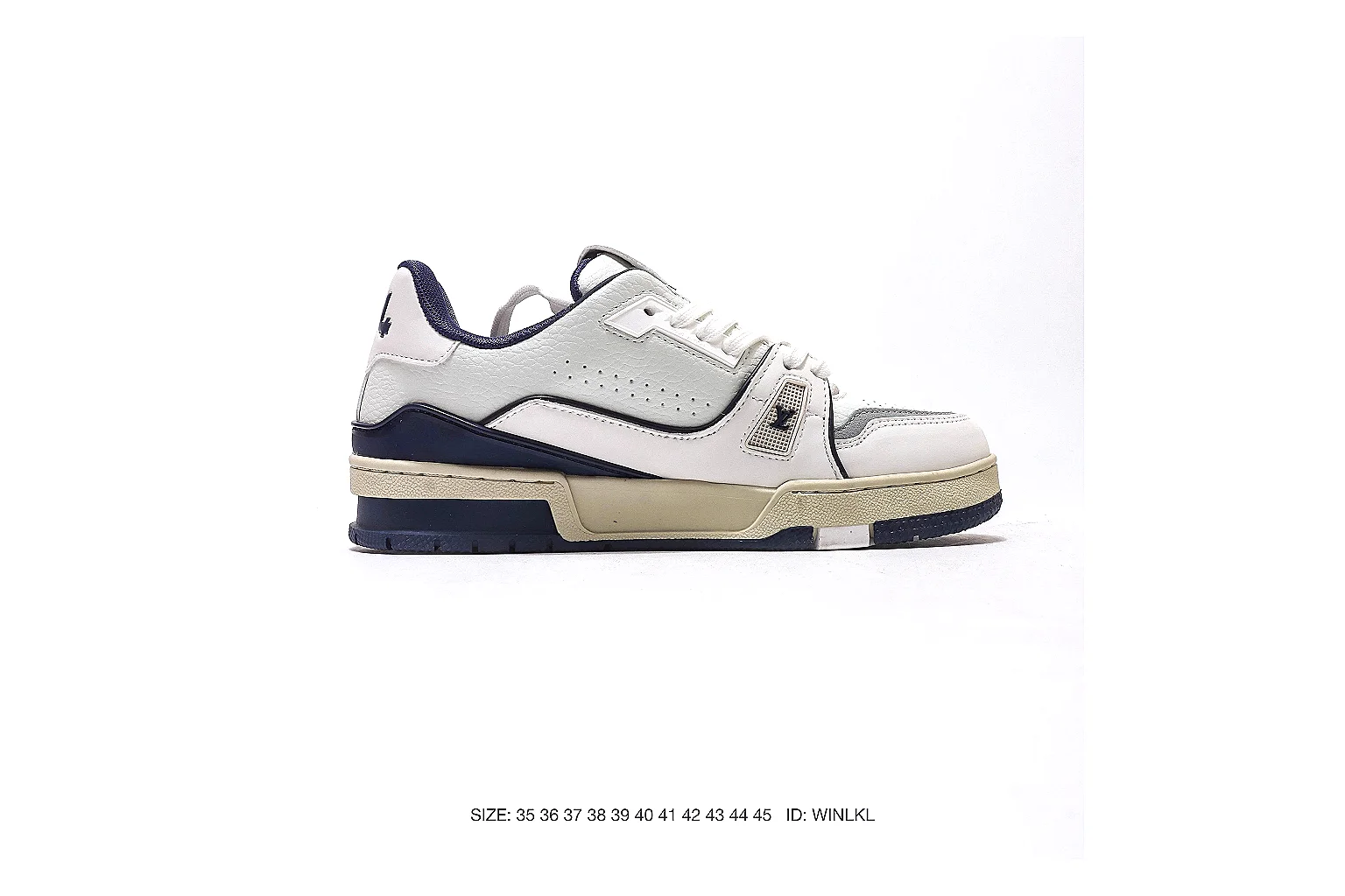 Louis Vuitton Trainer White Navy Sneaker 5182 QC angle reference with side and outsole views thumbnail 6