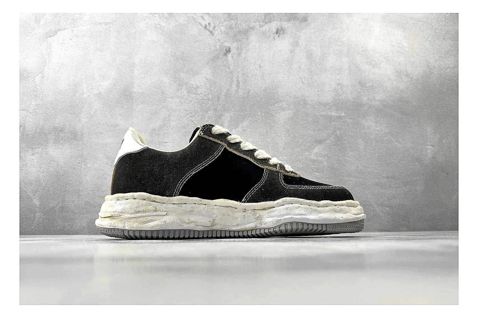Maison Mihara Yasuhiro Blakey Black Distressed QC reference photo showing black distressed canvas upper, warped sculpted white sole, low lace profile, and worn texture thumbnail 5