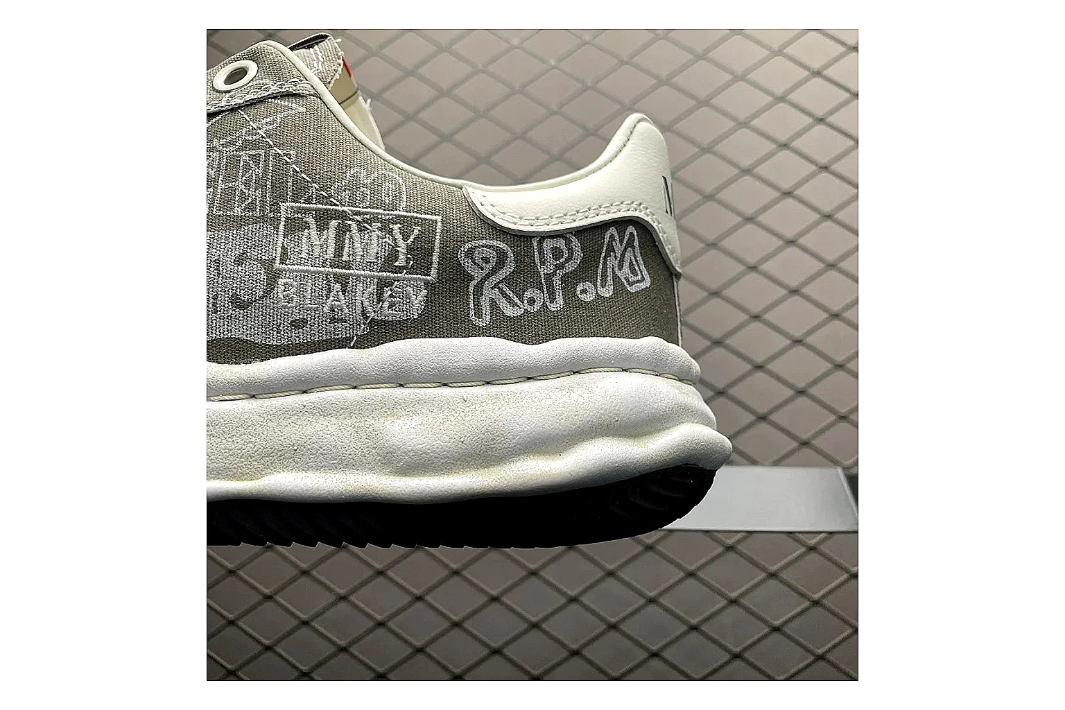 Maison Mihara Yasuhiro Blakey Grey QC photo showing white grey blakey distressed low-top with canvas upper and low top shape thumbnail 4