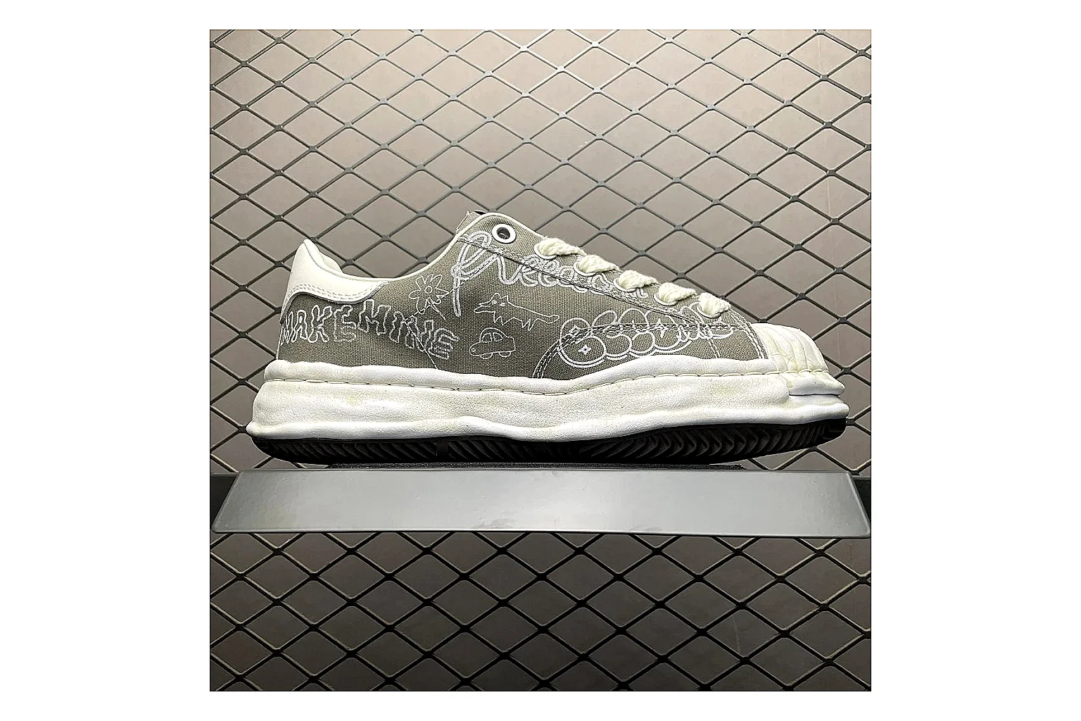 Maison Mihara Yasuhiro Blakey Grey QC photo showing white grey blakey distressed low-top with canvas upper and low top shape thumbnail 5