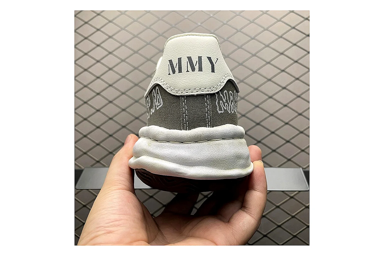 Maison Mihara Yasuhiro Blakey Grey QC photo showing white grey blakey distressed low-top with canvas upper and low top shape thumbnail 6