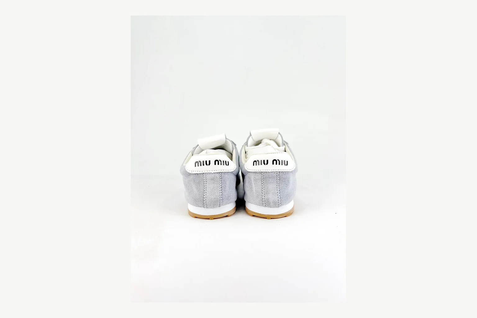 Miu Miu Grey Low Sneaker QC photo showing grey fashion low-top with mixed-material upper and low-profile shape