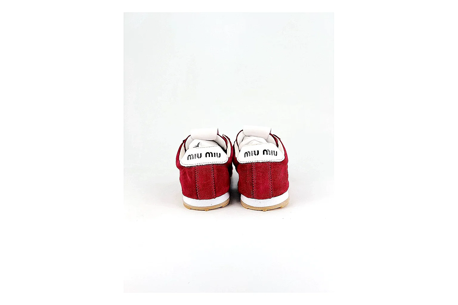 Miu Miu Red Suede Sneaker QC photo showing red fashion low-top with mixed-material upper and low-profile shape thumbnail 2