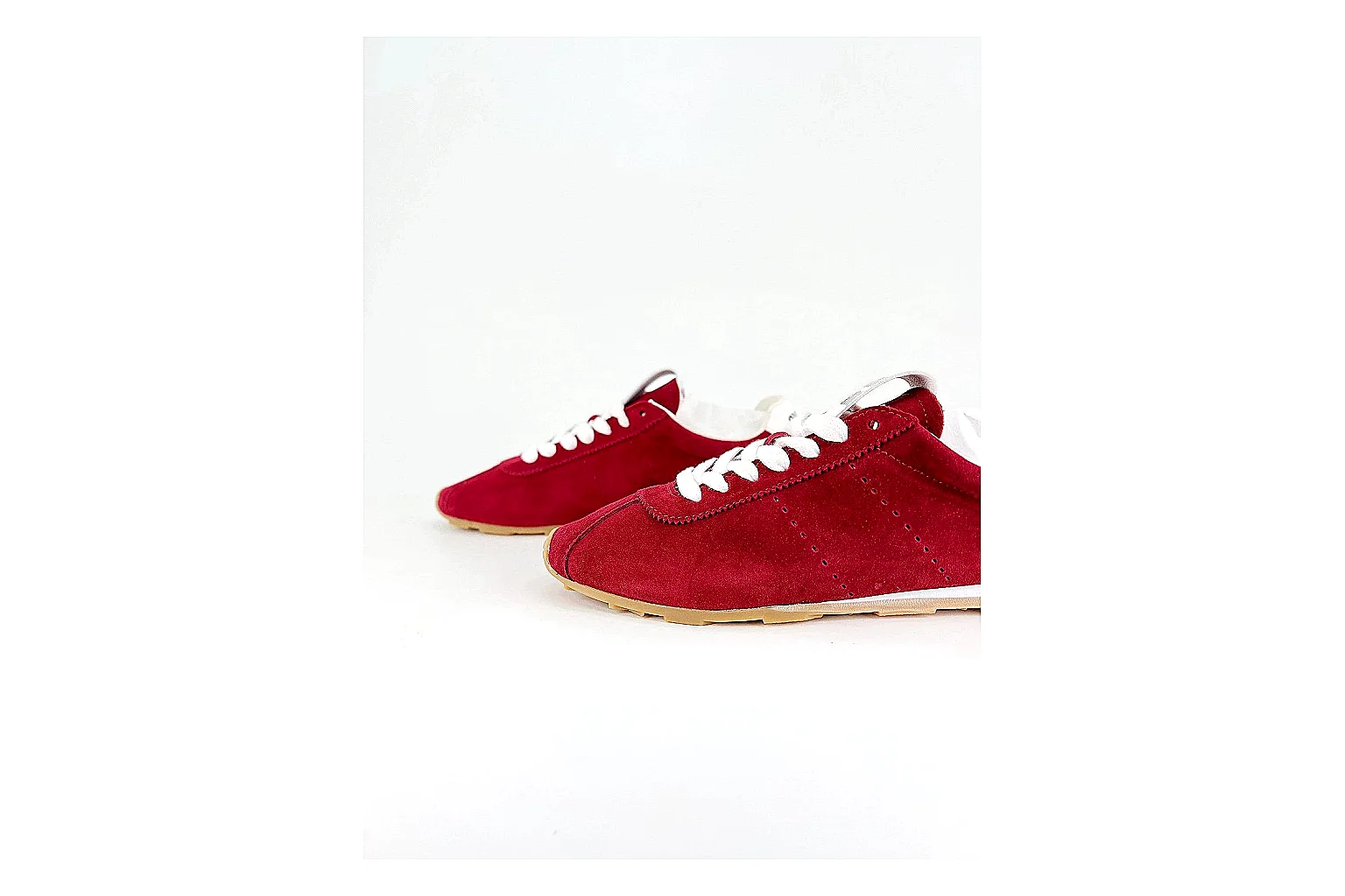 Miu Miu Red Suede Sneaker QC photo showing red fashion low-top with mixed-material upper and low-profile shape thumbnail 3