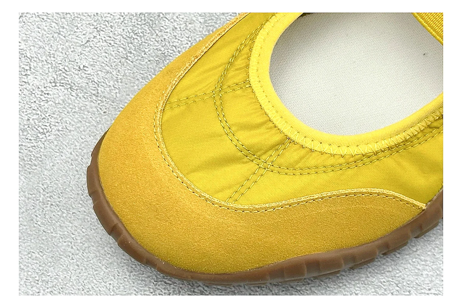 Miu Miu Tyre Yellow Mary Jane QC reference photo showing yellow Mary Jane upper, strap closure, rugged Tyre outsole, and playful low-profile shape thumbnail 4