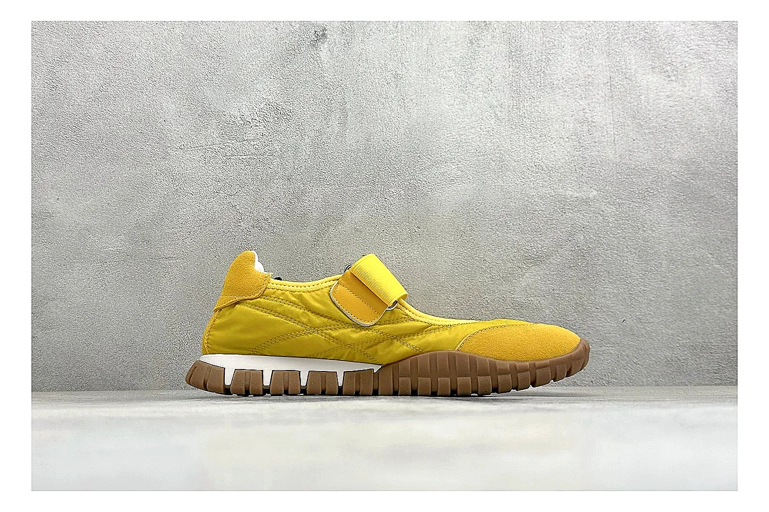 Miu Miu Tyre Yellow Mary Jane QC reference photo showing yellow Mary Jane upper, strap closure, rugged Tyre outsole, and playful low-profile shape thumbnail 5