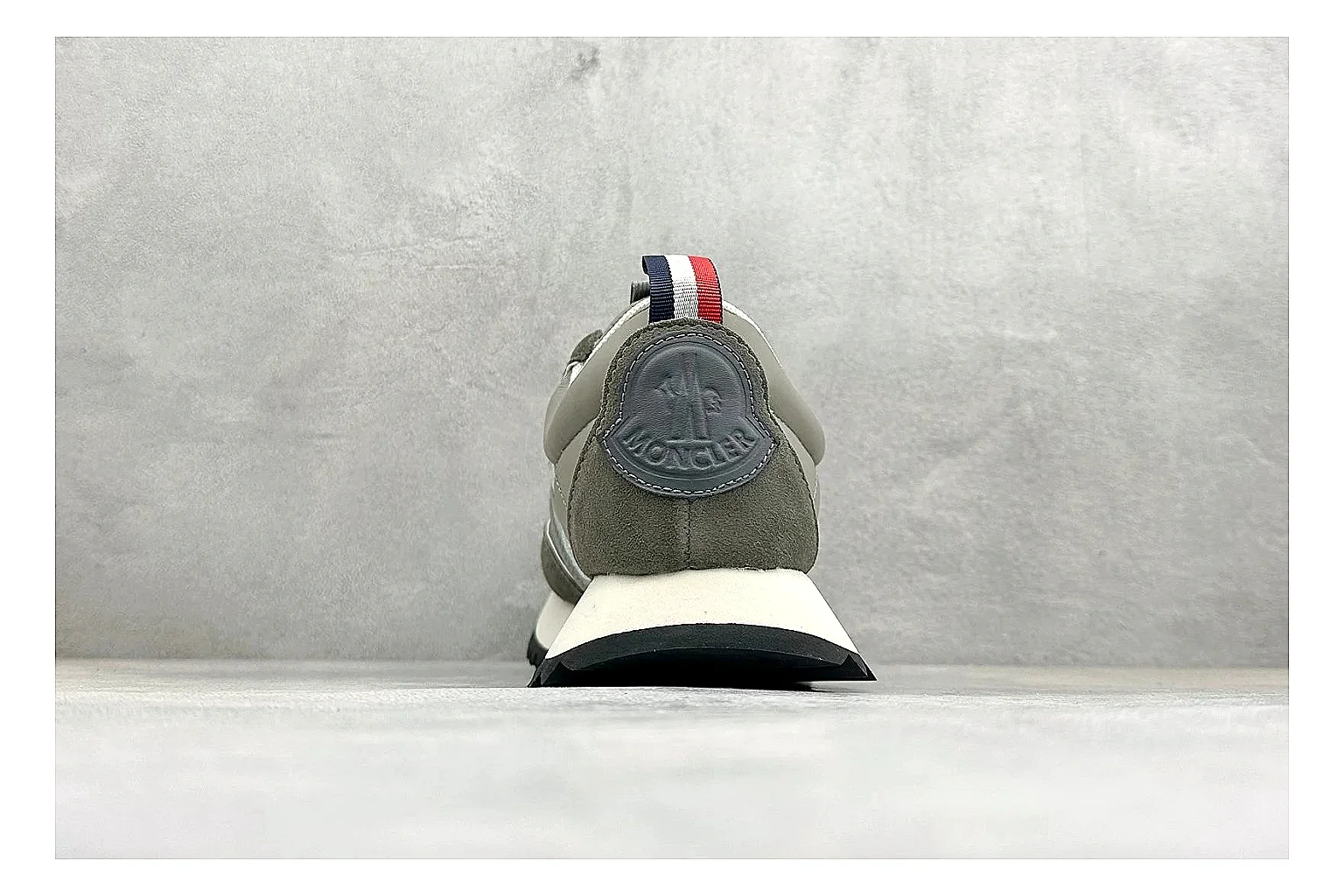Moncler Pacey Grey Suede QC reference image showing grey suede upper, rugged white outsole, low collar, and soft neutral streetwear tone thumbnail 2