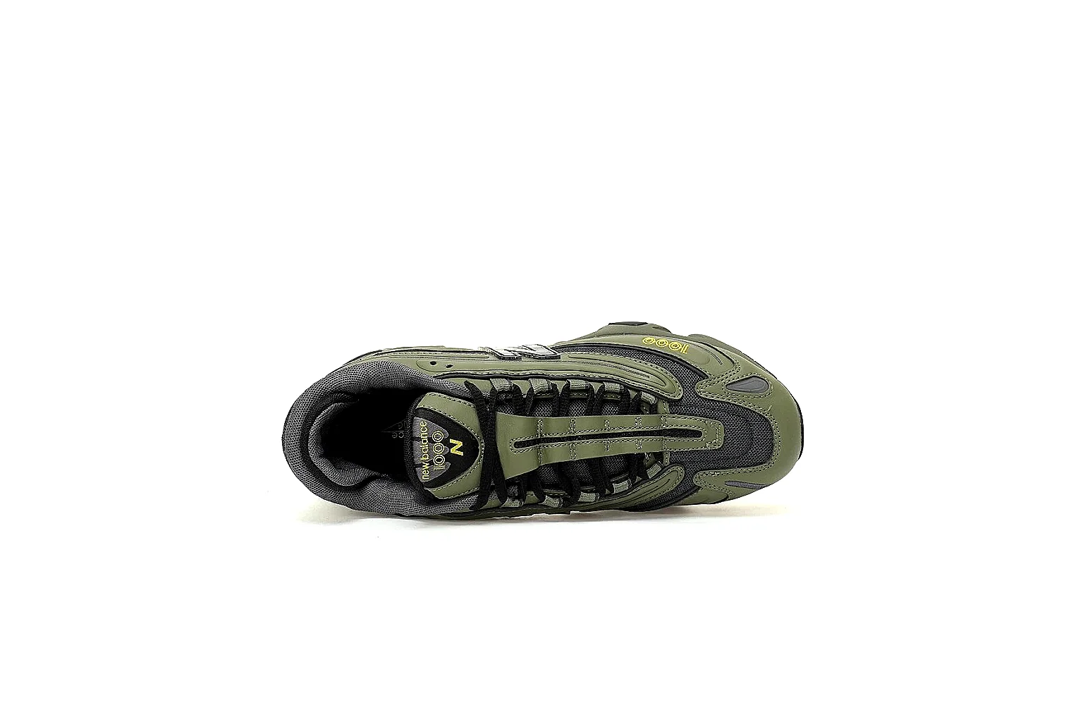 New Balance 1000 olive side view used to inspect logo, stitching and panel alignment