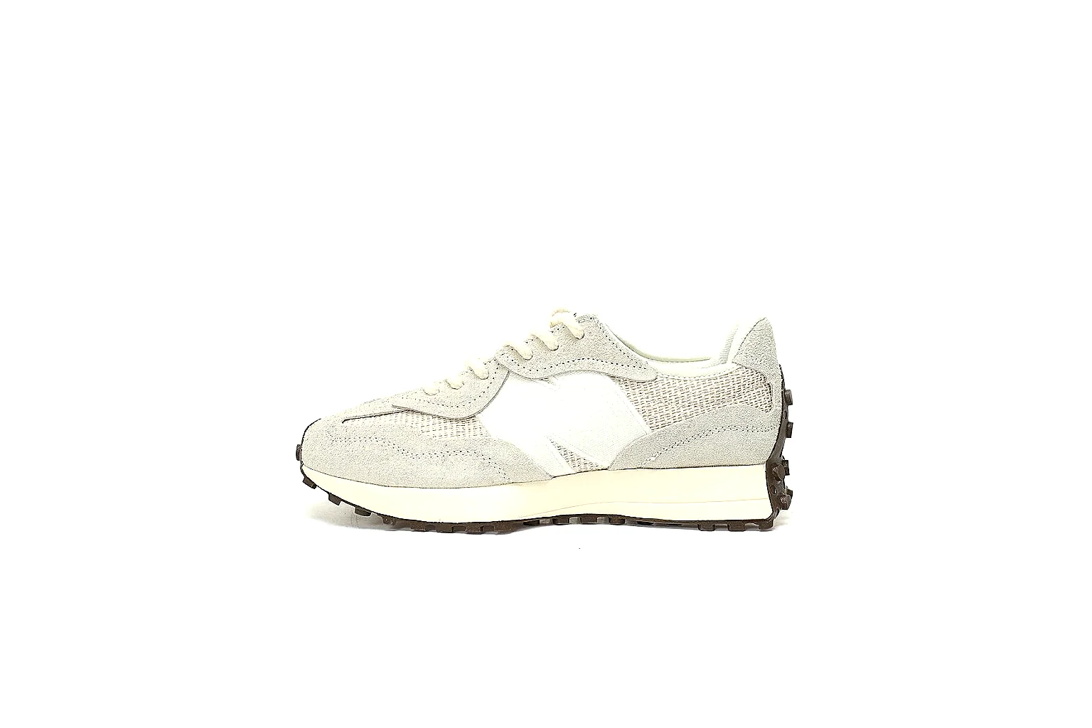 New Balance cream runner QC views showing upper stitching, logos and outsole lugs thumbnail 2