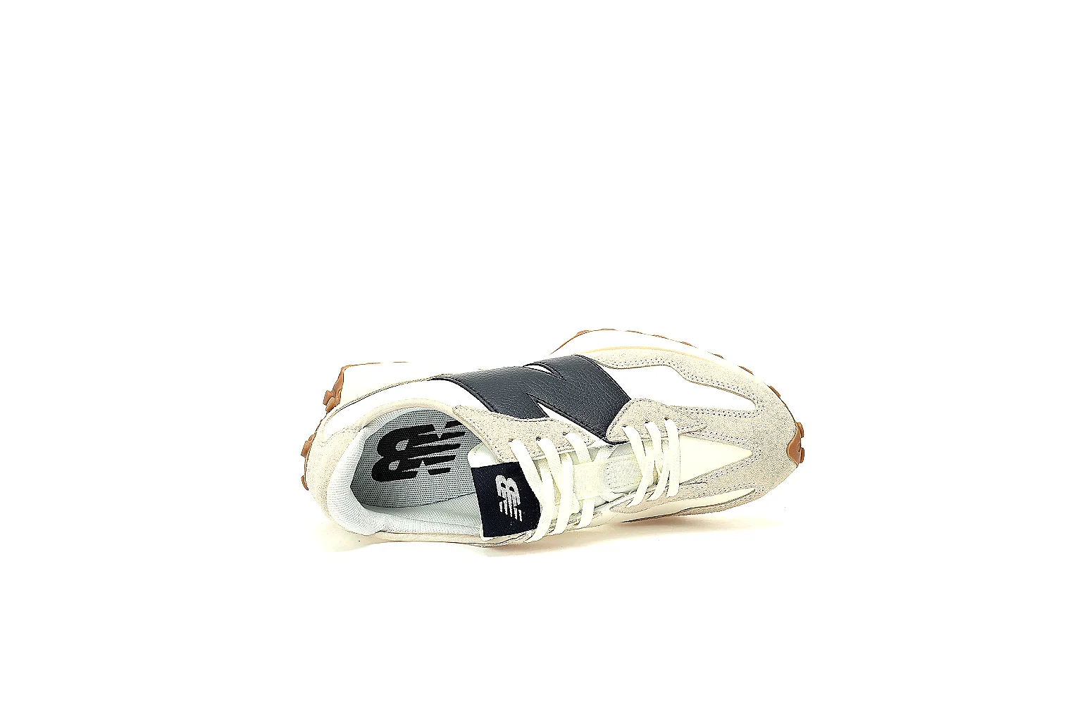 New Balance 327 six-angle QC reference for logo stitching toe heel and gum outsole