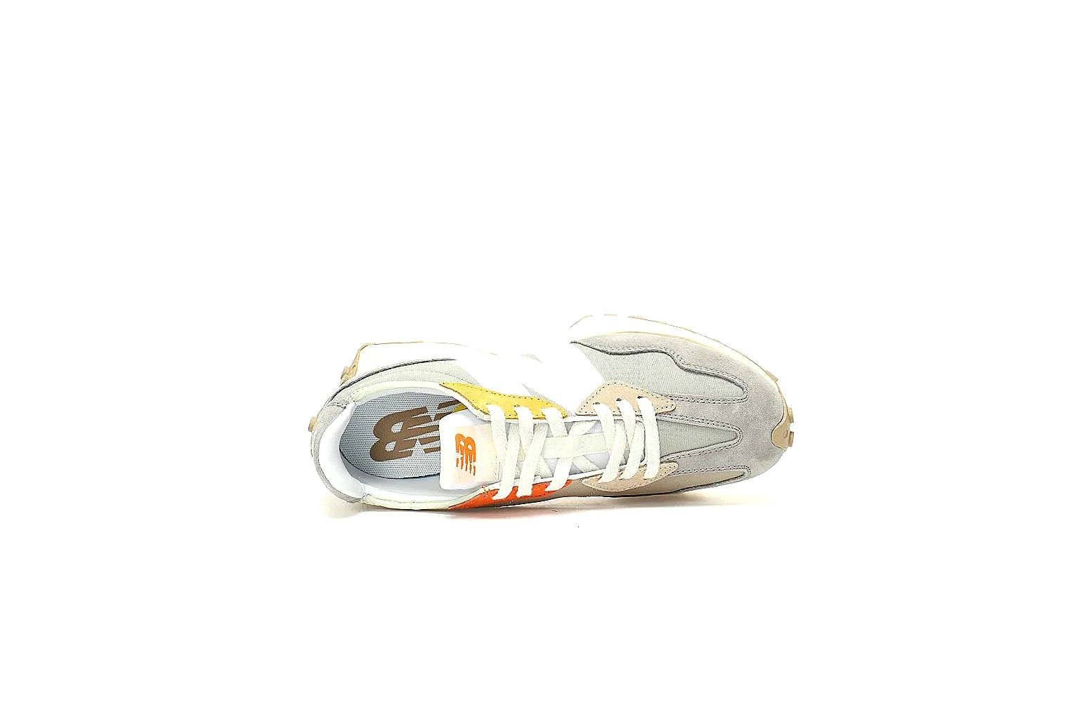 New Balance 327 six-angle QC gallery showing upper, heel, top and rubber outsole