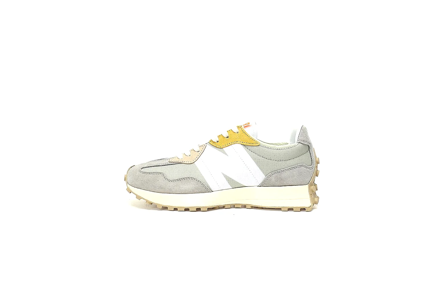 New Balance 327 six-angle QC gallery showing upper, heel, top and rubber outsole thumbnail 5