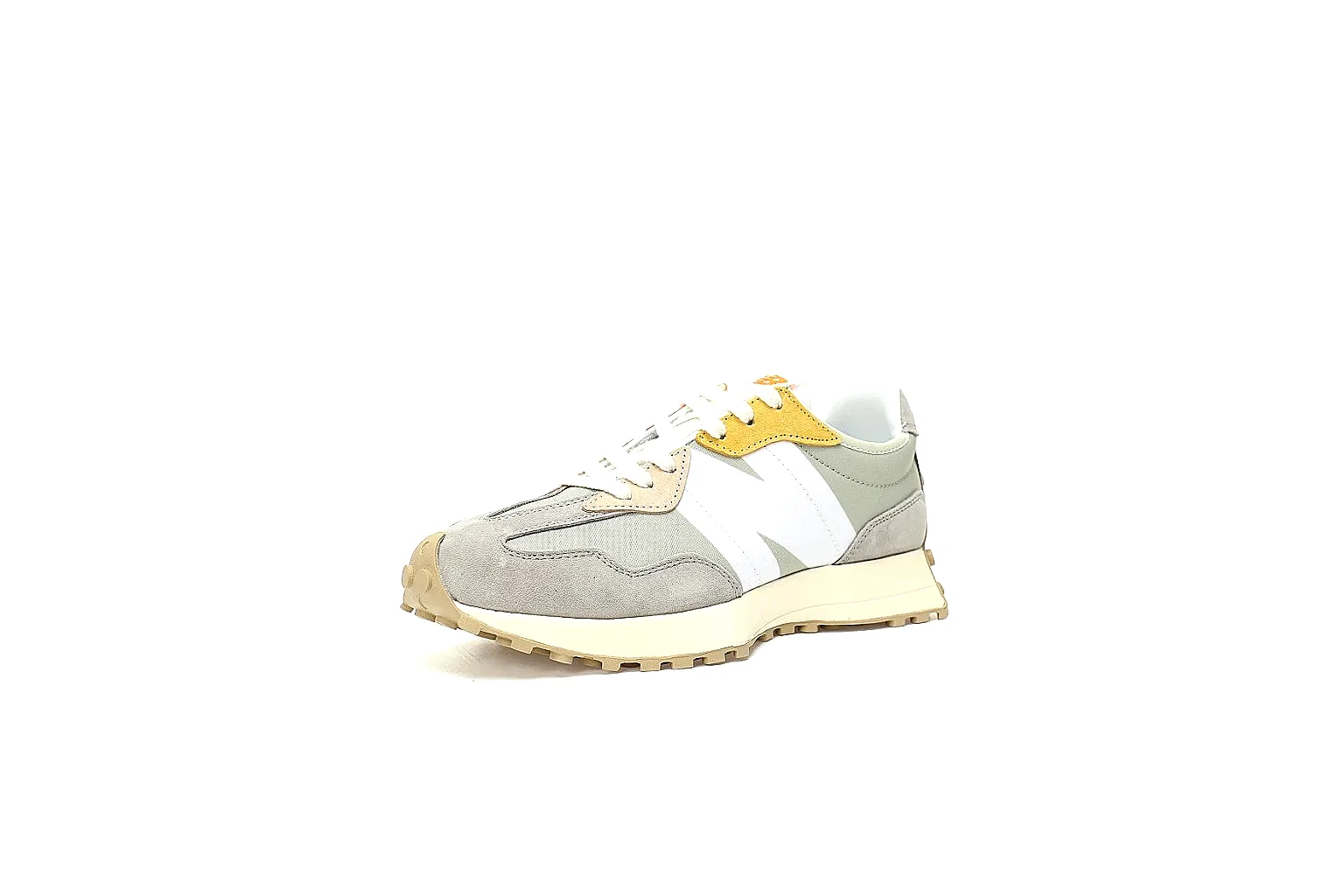 New Balance 327 six-angle QC gallery showing upper, heel, top and rubber outsole thumbnail 6