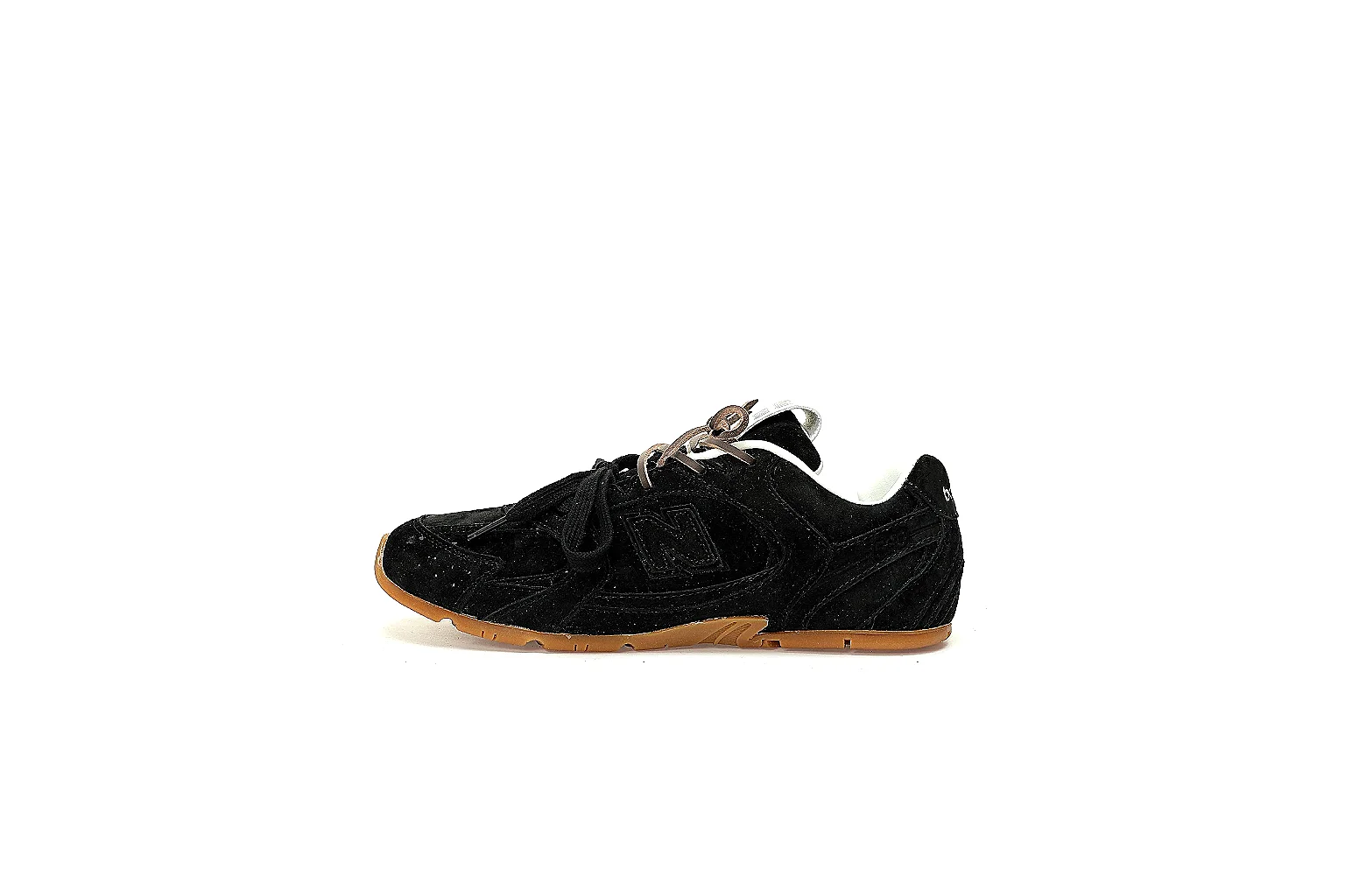 New Balance 530 SL black gum sneaker QC views of logo, strap, heel and outsole thumbnail 2