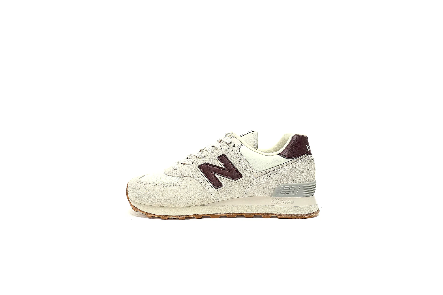 New Balance 574 six-angle QC gallery showing logos, suede panels, heel and gum outsole thumbnail 2