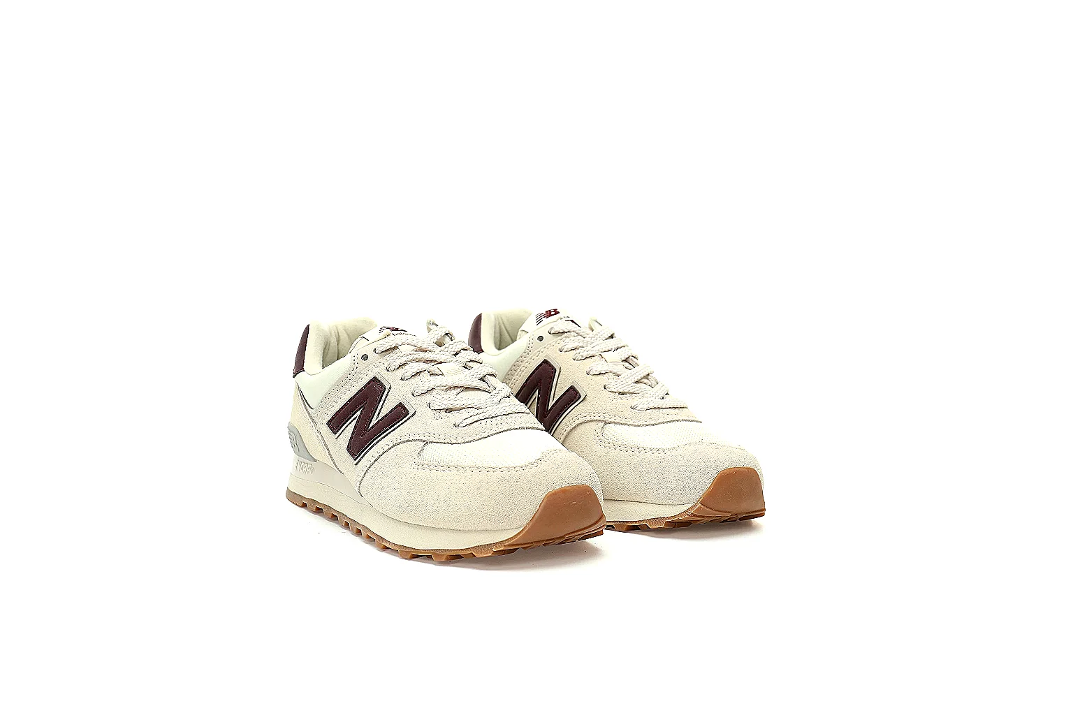 New Balance 574 six-angle QC gallery showing logos, suede panels, heel and gum outsole thumbnail 4