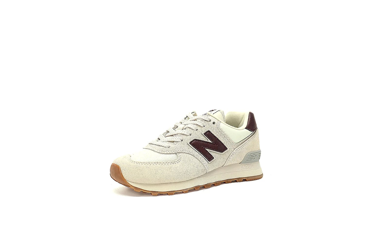 New Balance 574 six-angle QC gallery showing logos, suede panels, heel and gum outsole thumbnail 5