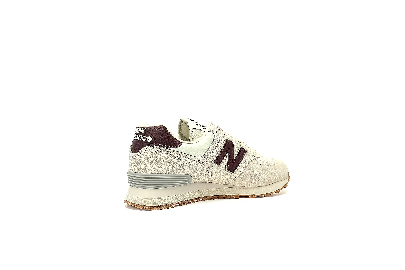New Balance 574 six-angle QC gallery showing logos, suede panels, heel and gum outsole thumbnail 6