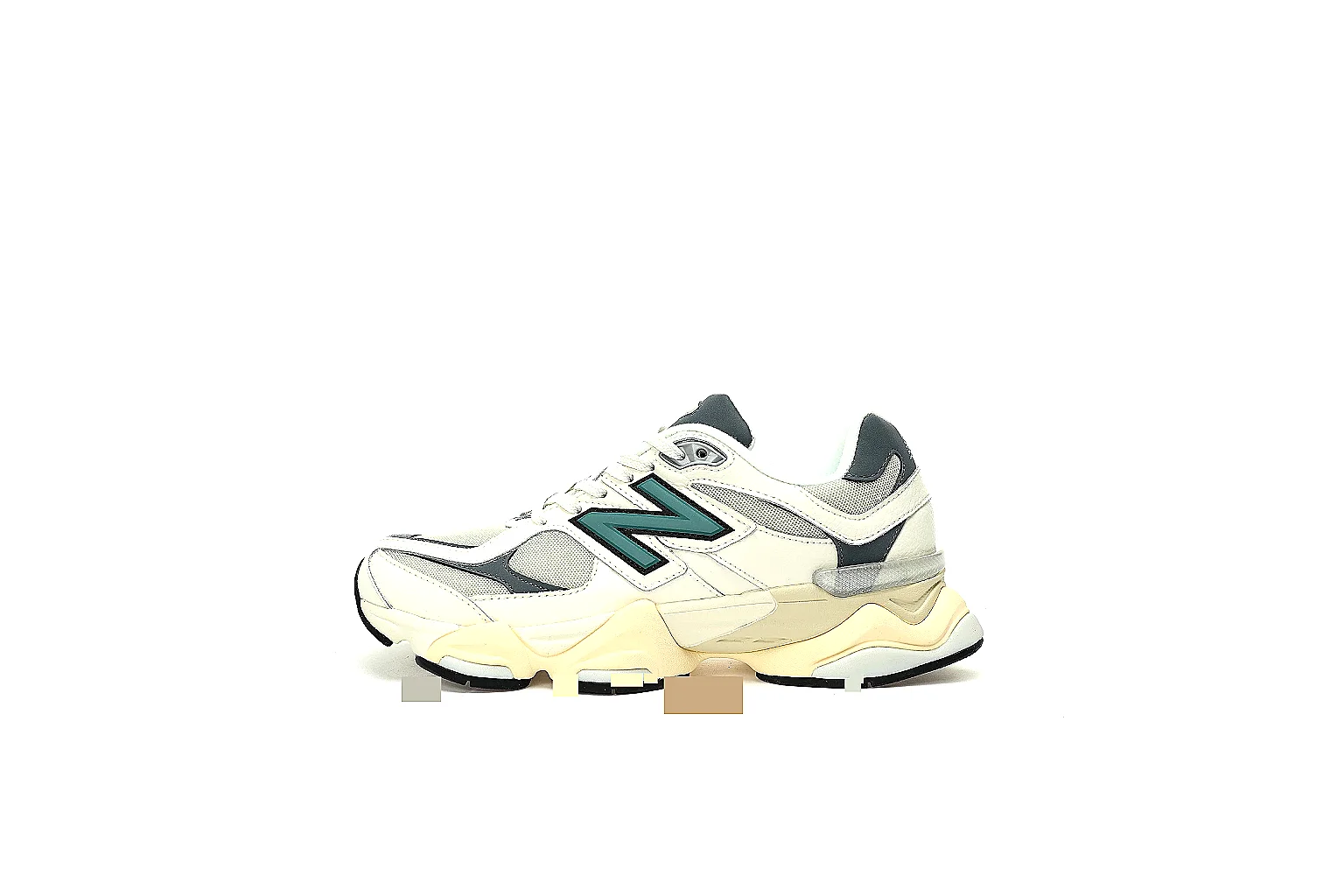 New Balance 9060 cream teal six-angle QC gallery with side, top and outsole views thumbnail 2