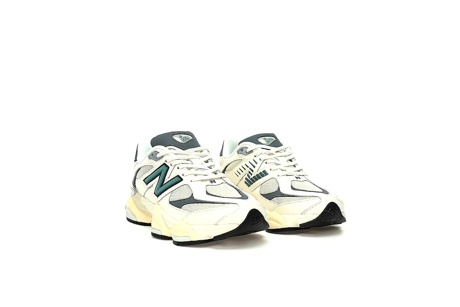 New Balance 9060 cream teal six-angle QC gallery with side, top and outsole views thumbnail 4