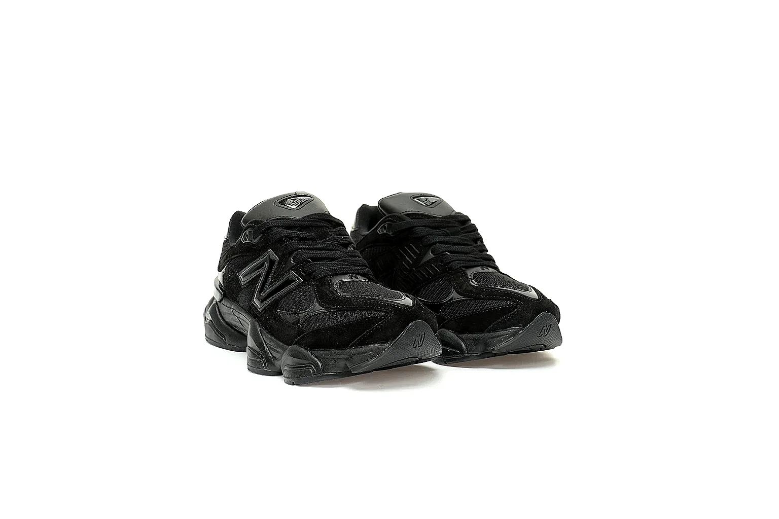 New Balance 9060-style Triple Black QC gallery showing side, heel, top and outsole angles thumbnail 4