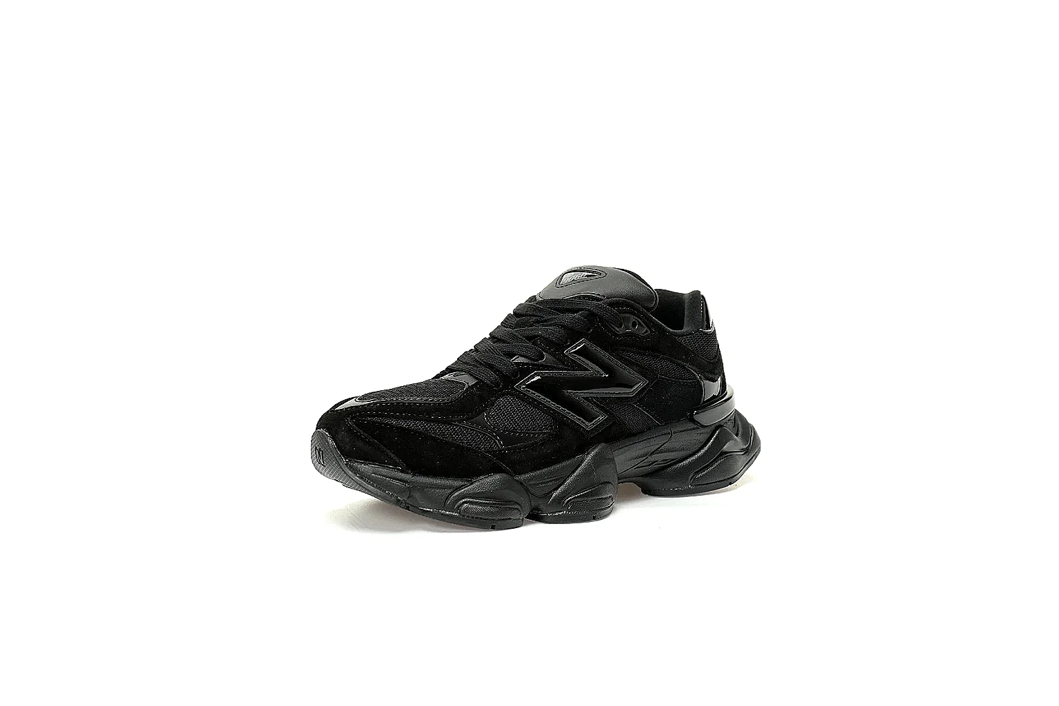 New Balance 9060-style Triple Black QC gallery showing side, heel, top and outsole angles thumbnail 5