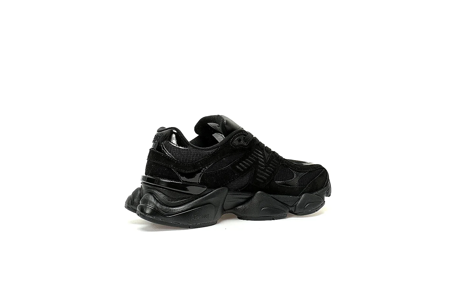New Balance 9060-style Triple Black QC gallery showing side, heel, top and outsole angles thumbnail 6