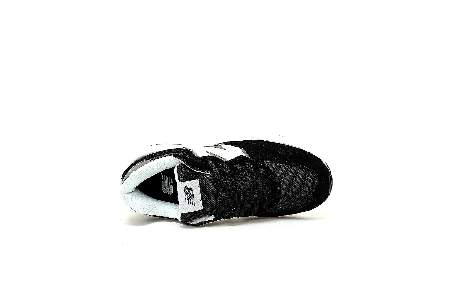 New Balance 9060 black white six-angle QC gallery with side, rear, top and outsole views