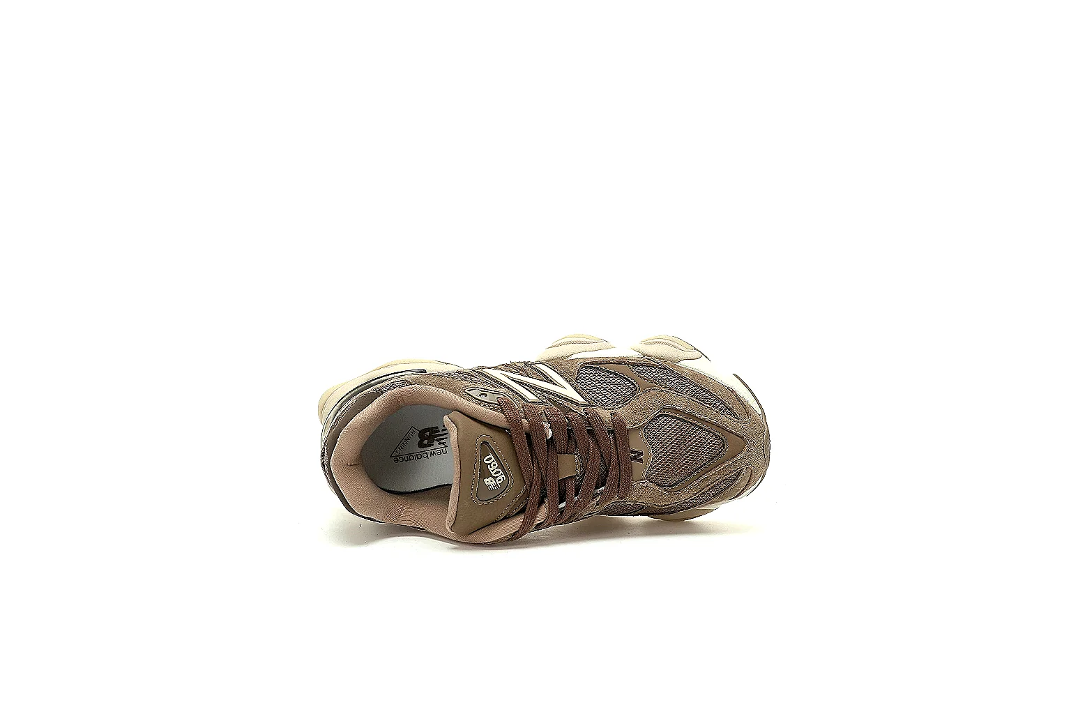 New Balance 9060 brown six-angle QC reference with suede mesh and outsole details