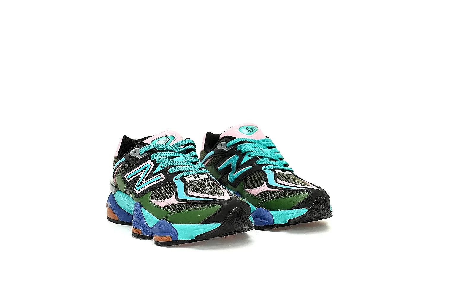 New Balance 9060 lateral QC view with layered upper and segmented blue turquoise sole thumbnail 4