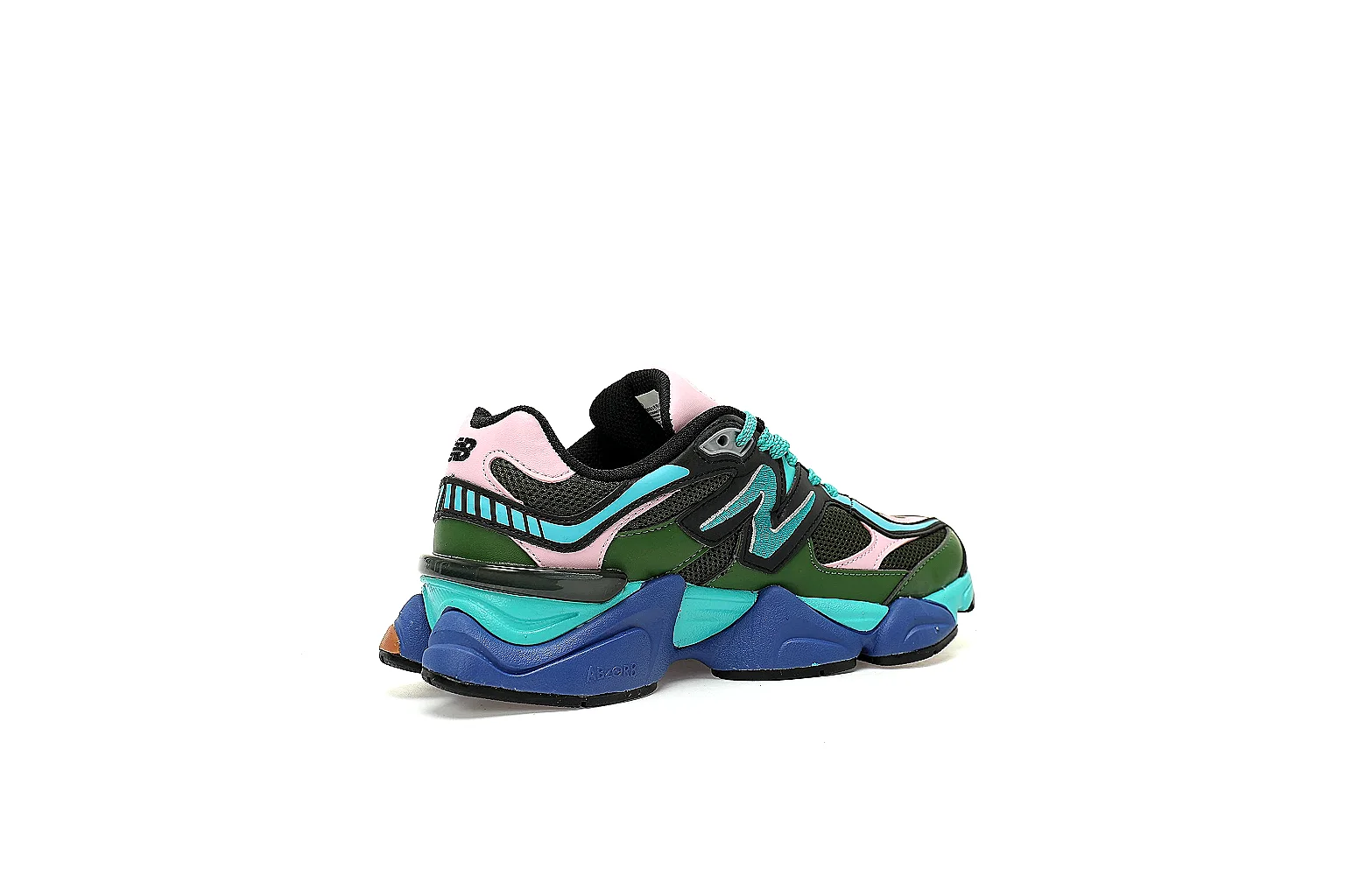 New Balance 9060 lateral QC view with layered upper and segmented blue turquoise sole thumbnail 6