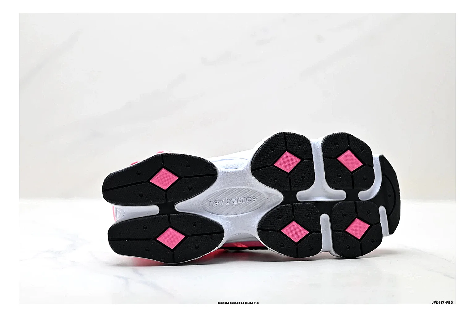 New Balance 9060 Pink Black Sneakers QC photo reference showing pink black chunky runner sneakers with mesh-leather texture, side-profile shape, upper panel lines, and outsole detail thumbnail 3