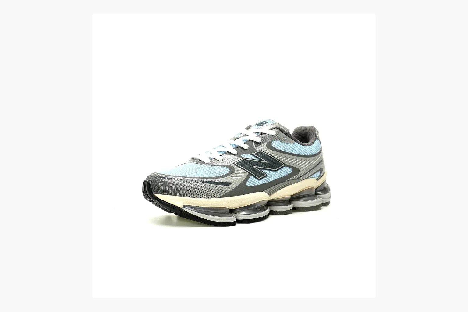 New Balance 9060 Runner Sneaker Silver Teal QC photo showing silver and teal NB 9060 runner with chunky sole, mesh panels, and side N logo thumbnail 5