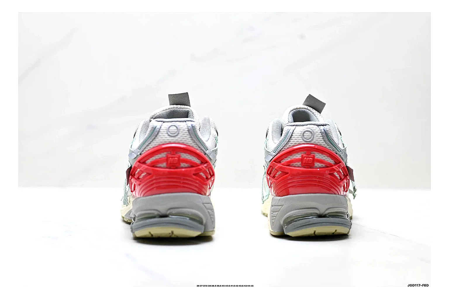 New Balance M1906 Silver Red Sneakers QC photo reference showing silver red retro runner sneakers with mesh-leather texture, side-profile shape, upper panel lines, and outsole detail