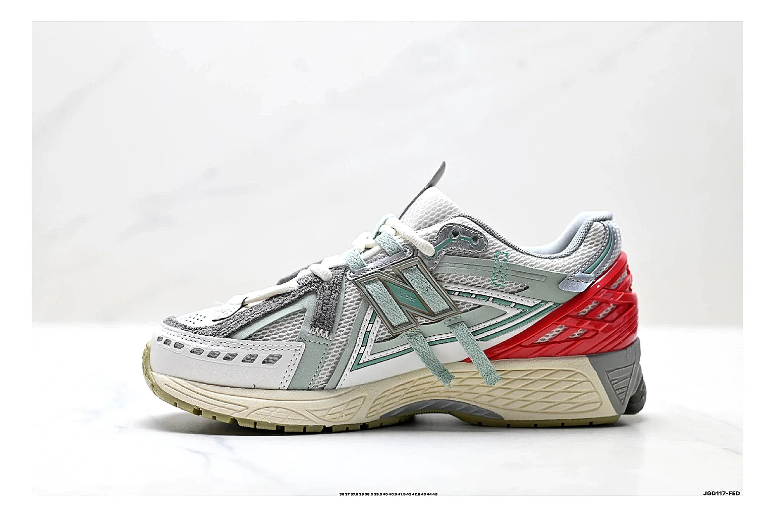 New Balance M1906 Silver Red Sneakers QC photo reference showing silver red retro runner sneakers with mesh-leather texture, side-profile shape, upper panel lines, and outsole detail thumbnail 5