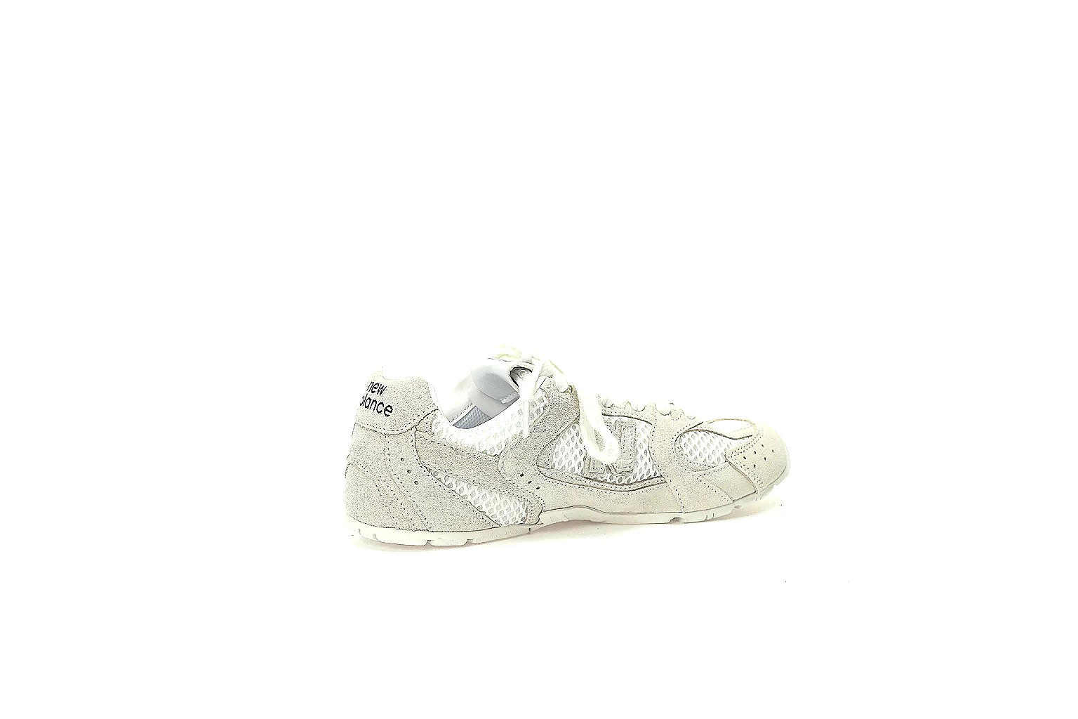 New Balance cream runner QC views showing suede panels, mesh, heel, tongue, toe and outsole thumbnail 2