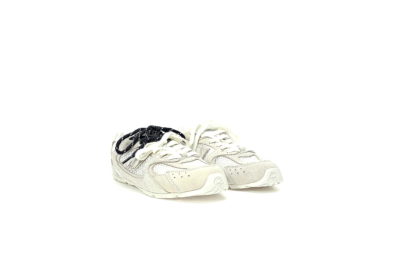 New Balance cream runner QC views showing suede panels, mesh, heel, tongue, toe and outsole thumbnail 4