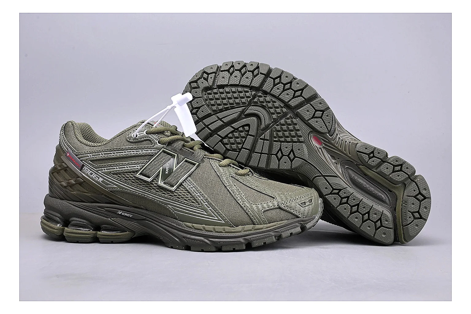 New Balance 1906R Olive Grey QC photo showing grey olive 1906r runner with mixed upper and runner shape thumbnail 4